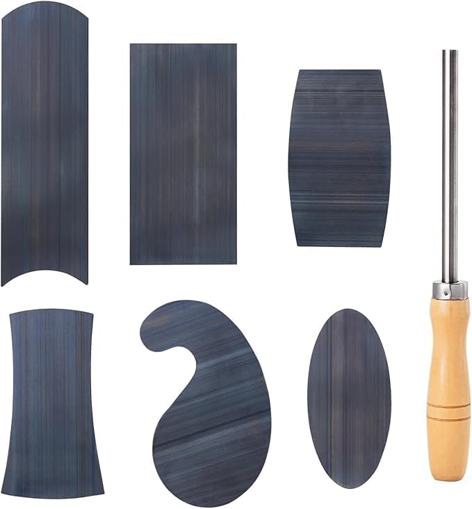 HERMIT TOOLS New Cabinet Scraper Cards and Cabinet Scraper Burnisher with 6 Piece Multi-Shaped Scraper Set 1 Oval 2 Double Convex/concave 1 Rectangle 1 Curved and 1 Gooseneck Scraper (HTCSCS07) - Image 1